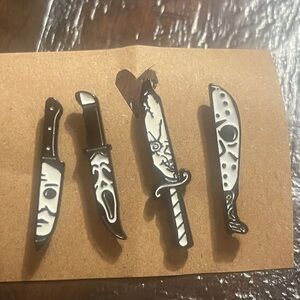 Black and White Horror Knife Pins Set